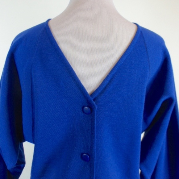 Goldworm royal blue knit DOLMAN BATWING long sleeve V BACK DRESS 6 Vintage - Picture 2 of 4